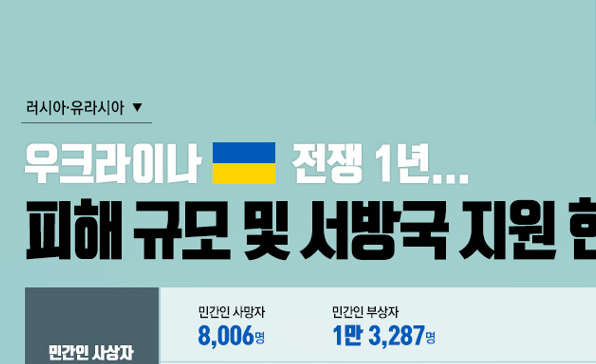 [이슈인포그래픽] 우크라이나 전쟁 1년...피해 규모 및 서방국 지원 현황
