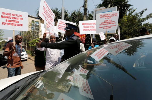 [포토] 우버 서비스 가입한 케냐 택시 운전사들 파업 시작