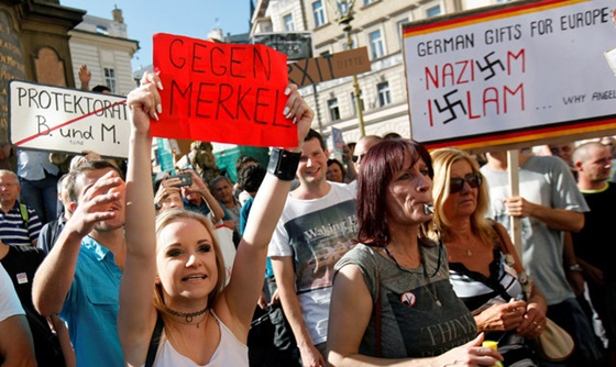 [포토] 체코, 메르켈 총리의 체코 방문 반대 시위 열려