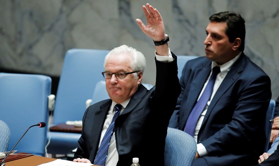 [포토] 러시아 UN 대사, 시리아 공격 중지 결정안 거부