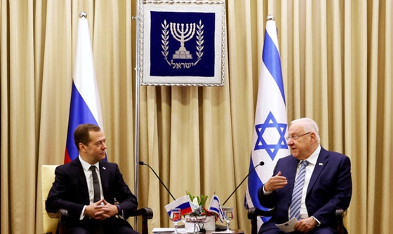 [포토] 러시아 총리, 이스라엘 대통령과 회담